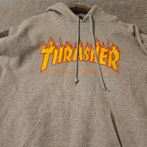 Thrasher Magazine Flame Logo Hoodie Gray Mens Small Skateboarding Pullover